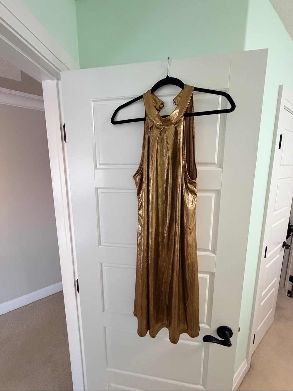 Metallic Gold Halter Dress - Elegant Evening Look